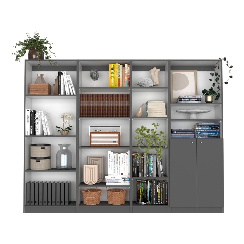 TUHOME Dixie 4 Piece Living Room Set with 4 Bookcases Matt Gray  white