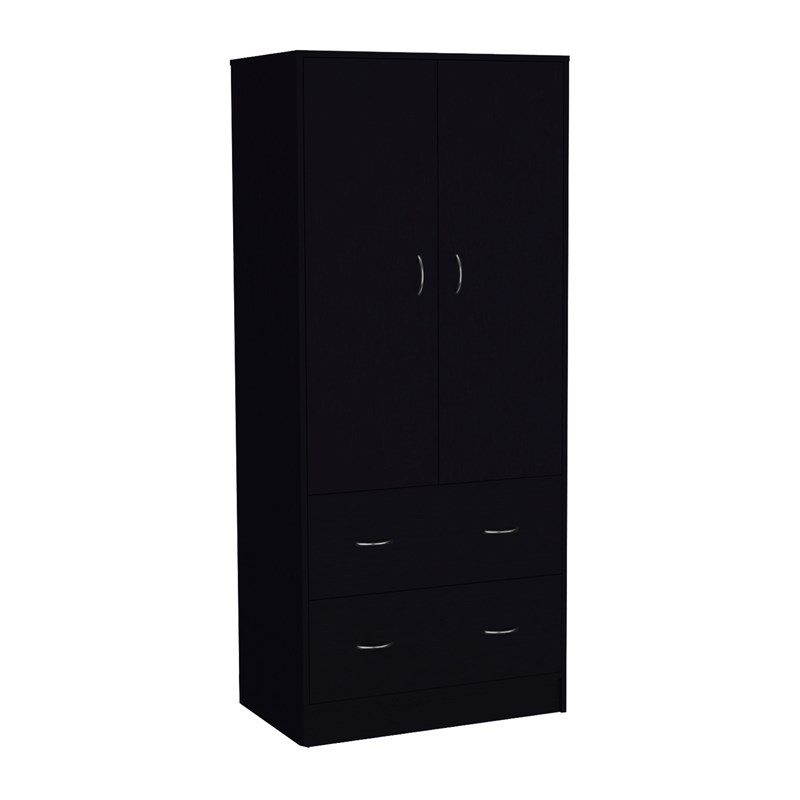 Tuhome Furniture Taly Engineered Wood 2-Doors/2-Drawers Bedroom Armoire in Black
