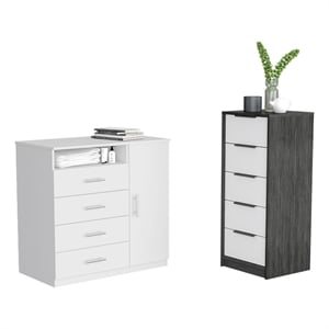 Tuhome Furniture Winter Engineered Wood 2 Piece Bedroom Set in White/Smokey Oak