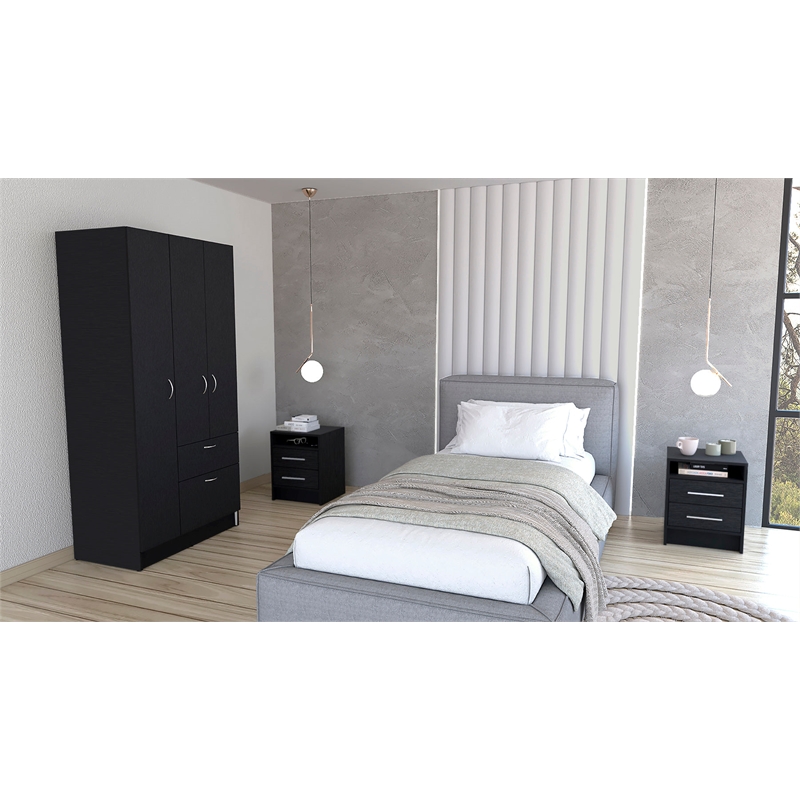 Tuhome Furniture Holland Engineered Wood 3 Piece Bedroom Set in Black/White