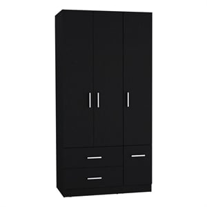 Tuhome Furniture Sebree Engineered Wood 4-Doors Bedroom Armoire in Black