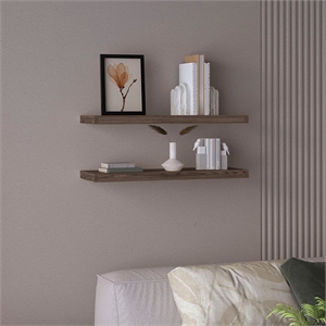 Tuhome Furniture Ecco 31.5&quotW Engineered Wood Floating Shelves in Dark Walnut (Set of 2)