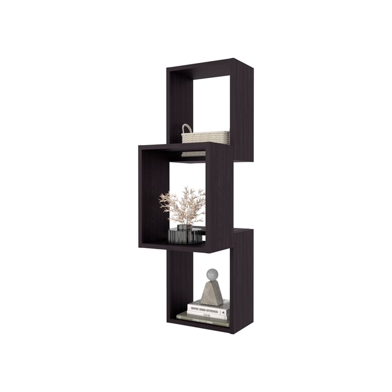 Seyner 3-Cube Wall Floating Shelf  Engineered Wood Black