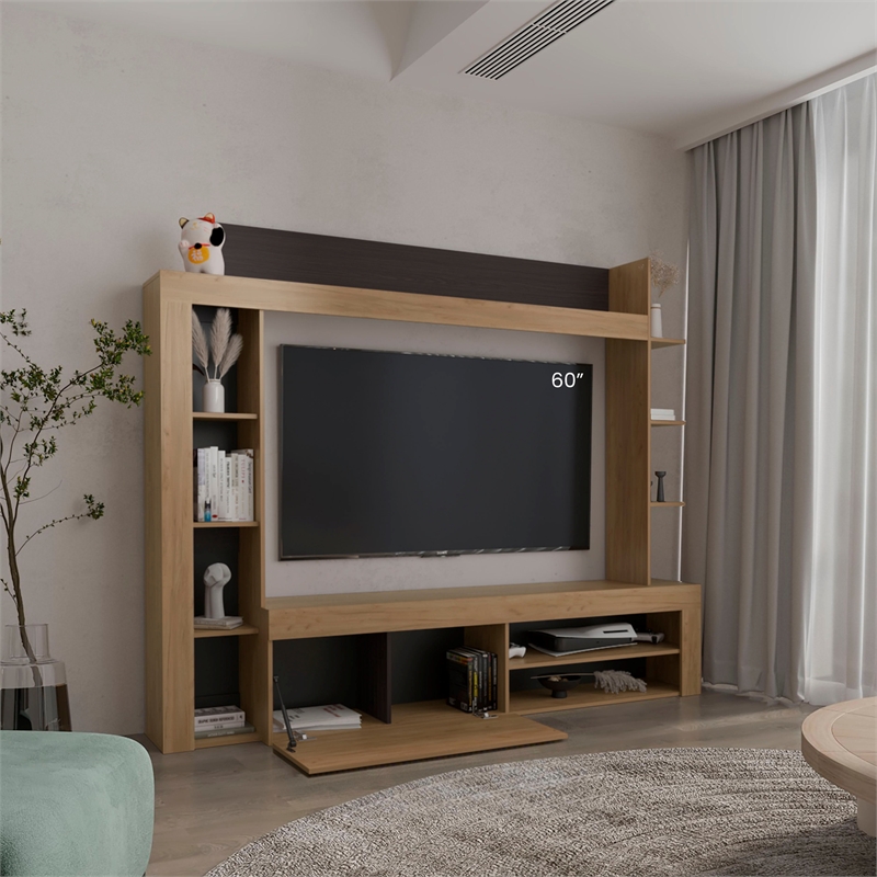 Cecil Entertainment Center Engineered Wood Natural Oak Black