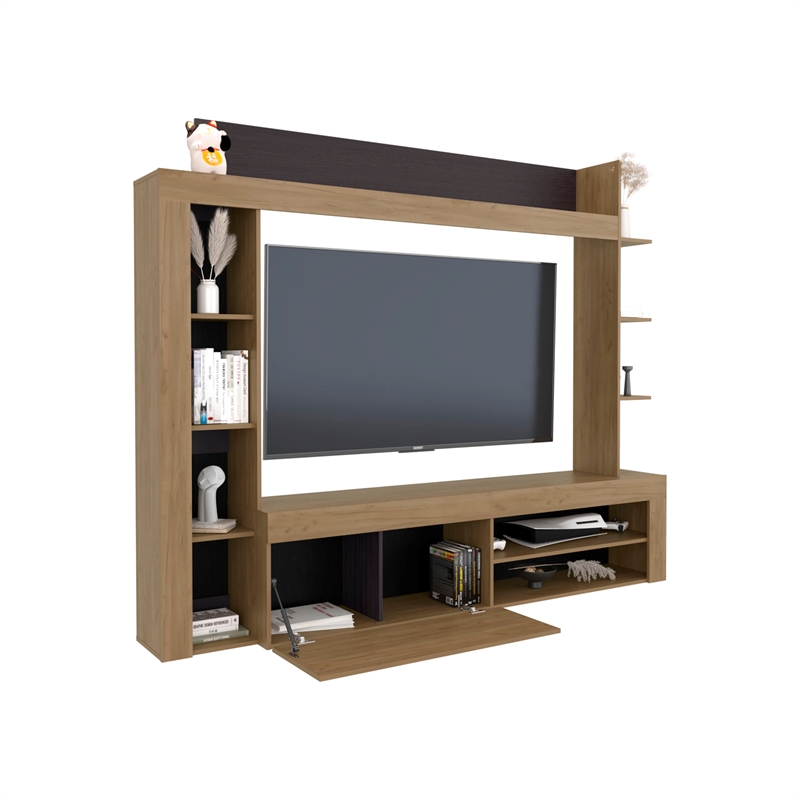 Cecil Entertainment Center Engineered Wood Natural Oak Black