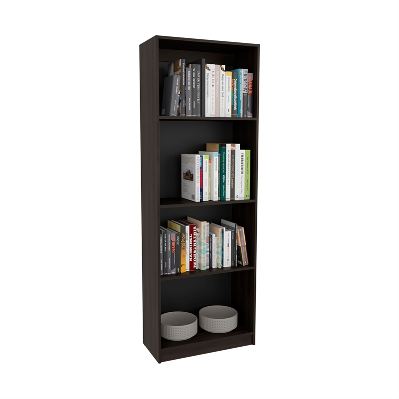 Tuhome Home Tall Elegant 4-Shelf Bookcase w/ Open Storage in Brown