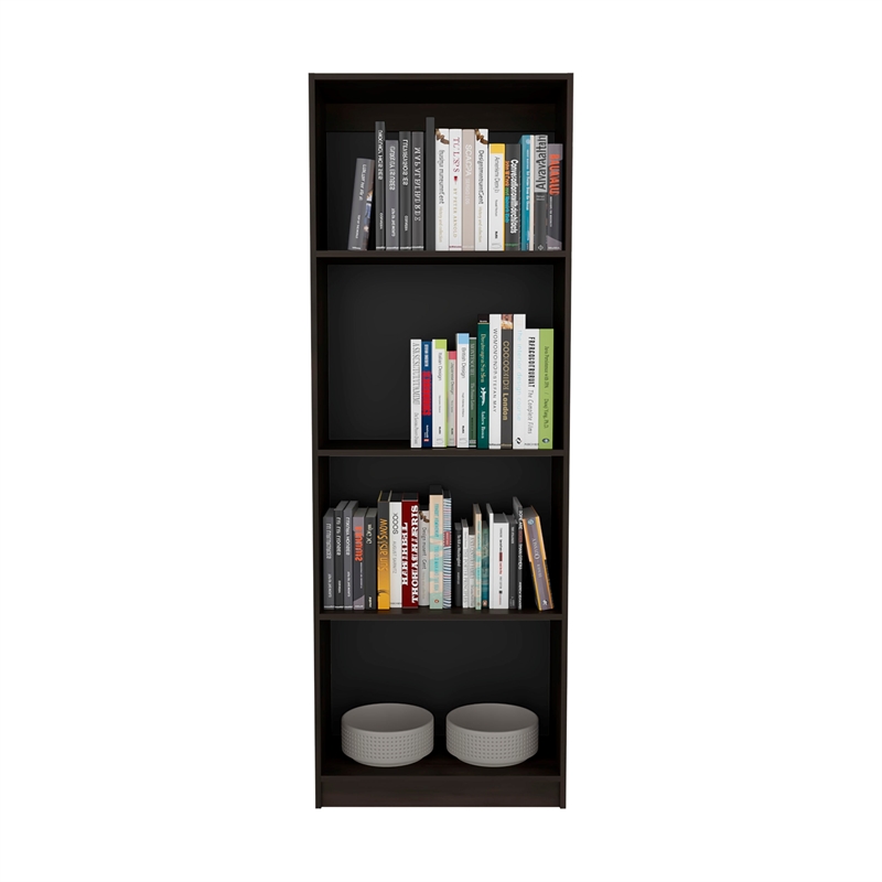 Tuhome Home Tall Elegant 4-Shelf Bookcase w/ Open Storage in Brown