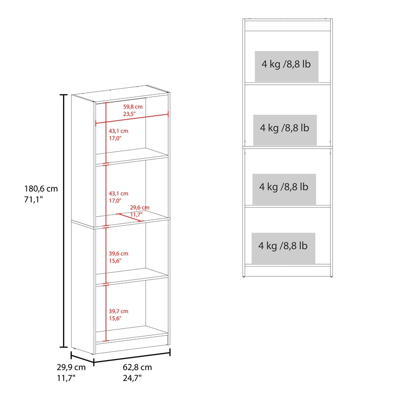 Tuhome Home Tall Elegant 4-Shelf Bookcase w/ Open Storage in Brown