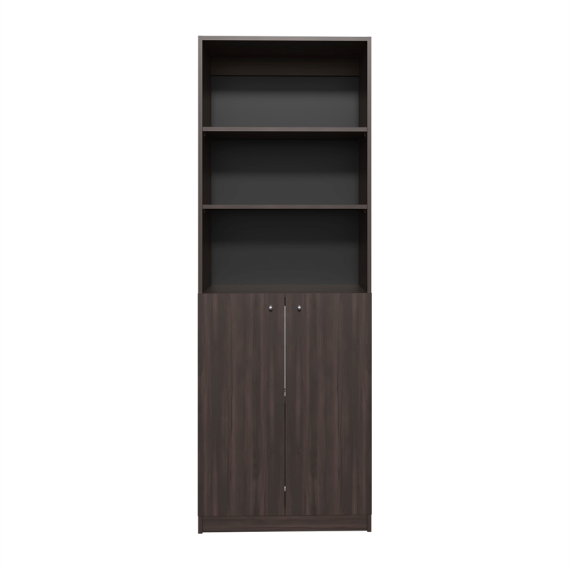 Tuhome Home Two Door 2 Open Shelves Bookcase in Borwn
