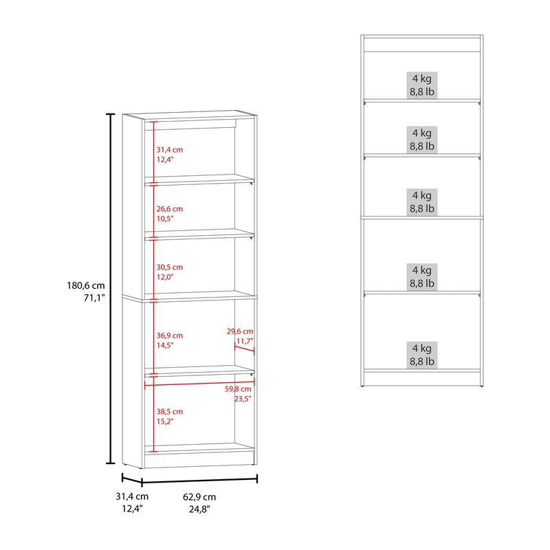 Tuhome Home Two Door 2 Open Shelves Bookcase in Borwn