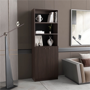 Tuhome Home Two Door 2 Open Shelves Bookcase in Borwn