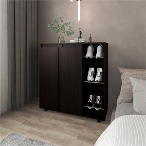 Tuhome Houck Shoe Rack with 3 Side Tiers in Black