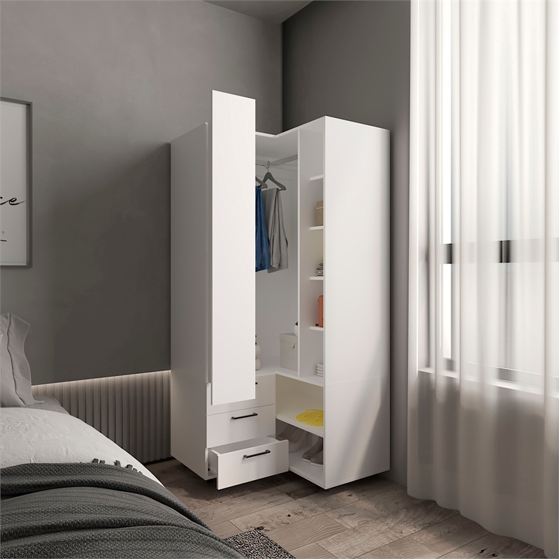 Tuhome Toulouse Corner Armoire With Double Doors And Interior Shelves in White