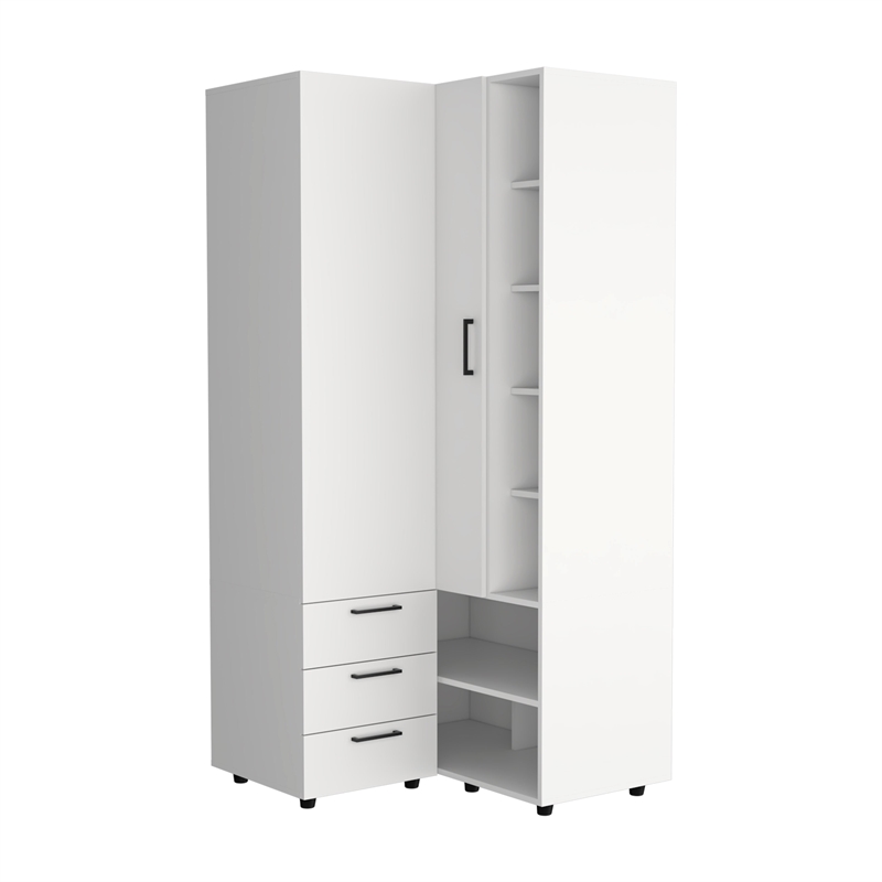 Tuhome Toulouse Corner Armoire With Double Doors And Interior Shelves in White