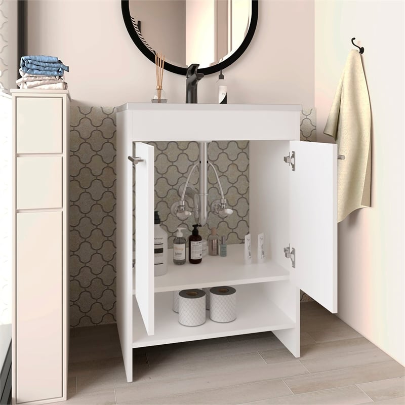 Tuhome Lorenzo Floor Vanity With Four Drawers And Two Open Shelves in White
