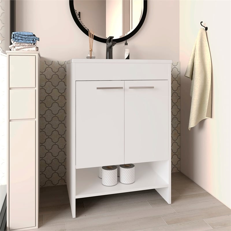 Tuhome Lorenzo Floor Vanity With Four Drawers And Two Open Shelves in White