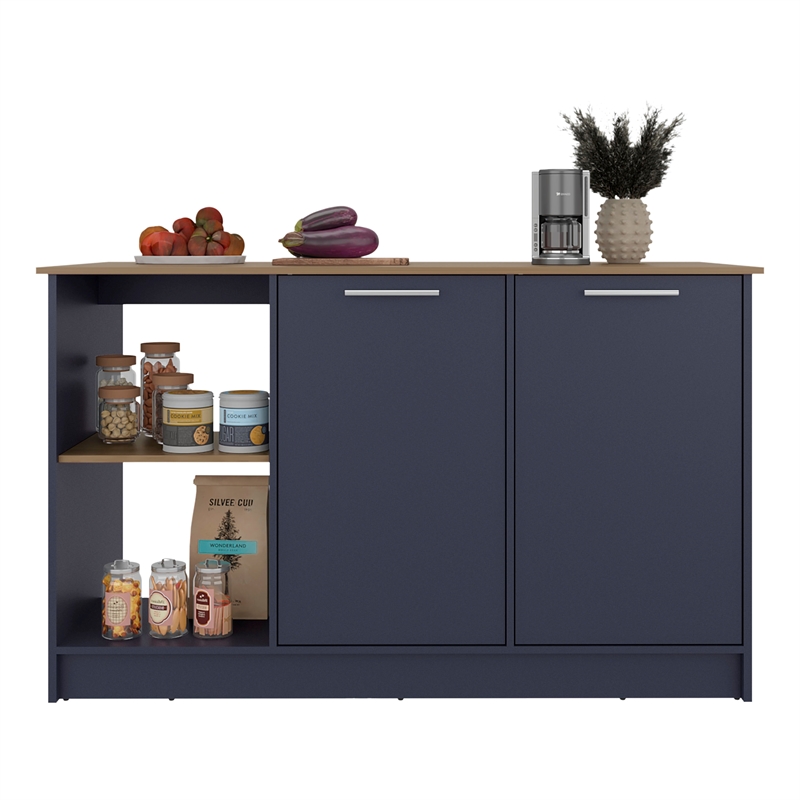 Tuhome Juniper Kitchen Island with Top Surface Double Door Cabinet in Multicolor