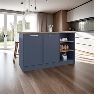 Tuhome Ginger Kitchen Island Three Open Shelves Two Cabinets Doors in Multicolor