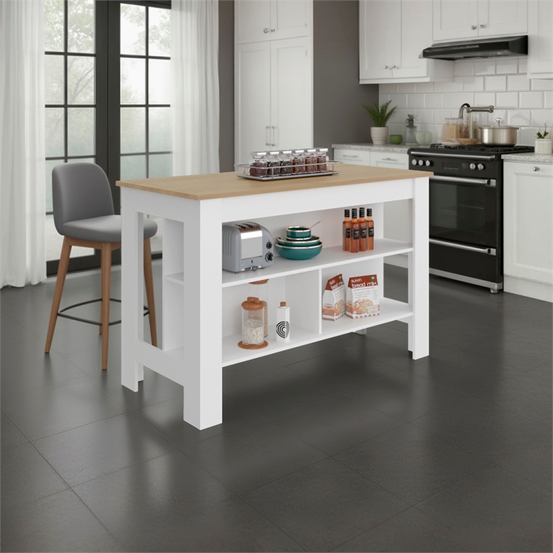 Cala Wide Kitchen Island with Spacious Prep Table Engineered Wood Multi-Color