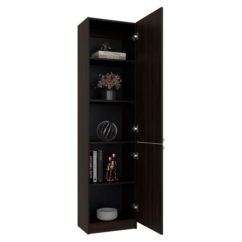 Home Tall Double Door Bookcase with 5 Interior Shelves Engineered Wood Brown