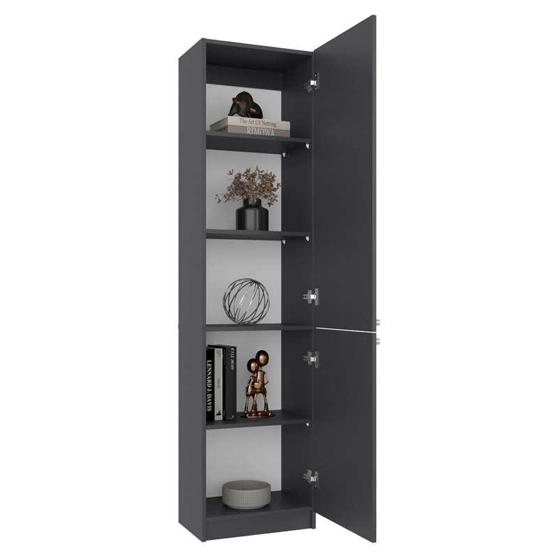 Home Tall Double Door Bookcase with 5 Interior Shelves Engineered Wood Gray