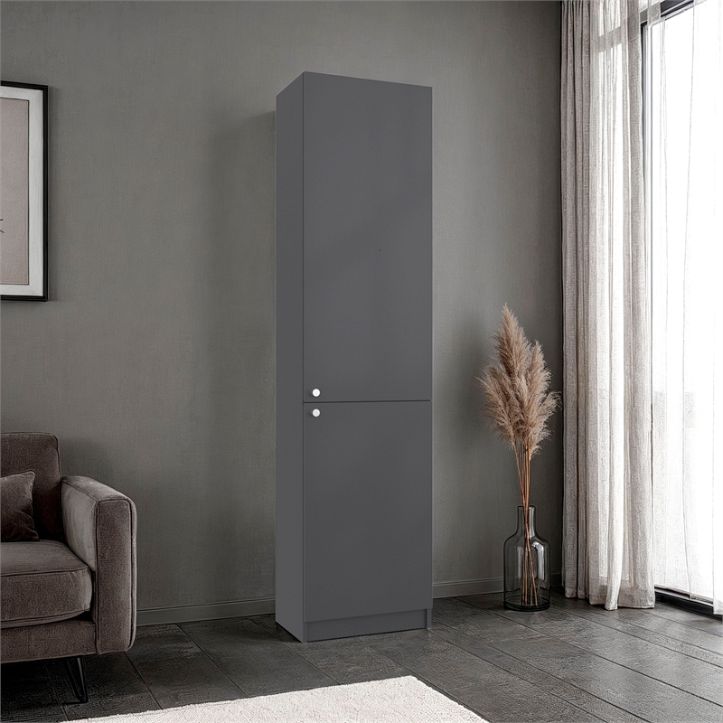 Home Tall Double Door Bookcase with 5 Interior Shelves Engineered Wood Gray
