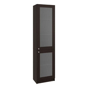 Home Double Glass Door Bookcase Cabinet with Shelves Engineered Wood Brown