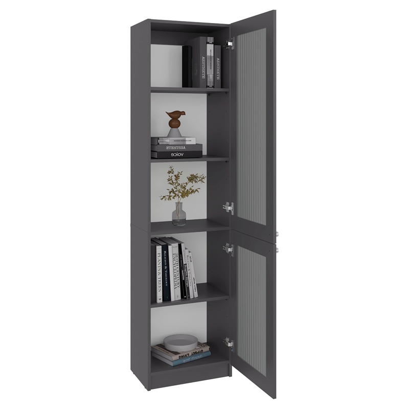 Home Double Glass Door Bookcase Cabinet with Shelves Engineered Wood Gray
