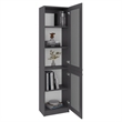 Home Double Glass Door Bookcase Cabinet with Shelves Engineered Wood Gray