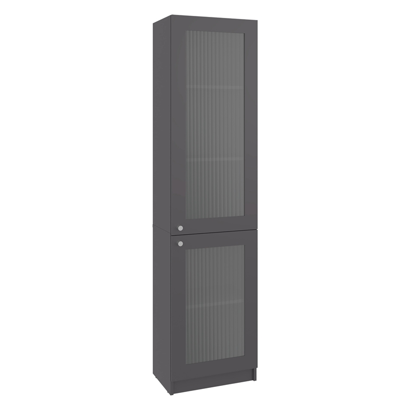 Home Double Glass Door Bookcase Cabinet with Shelves Engineered Wood Gray