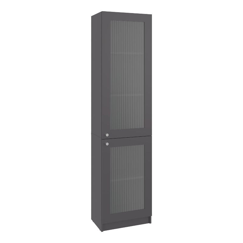 Home Double Glass Door Bookcase Cabinet with Shelves Engineered Wood Gray