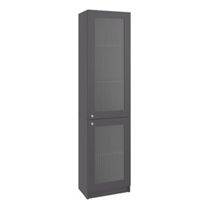 Home Double Glass Door Bookcase Cabinet with Shelves Engineered Wood Gray