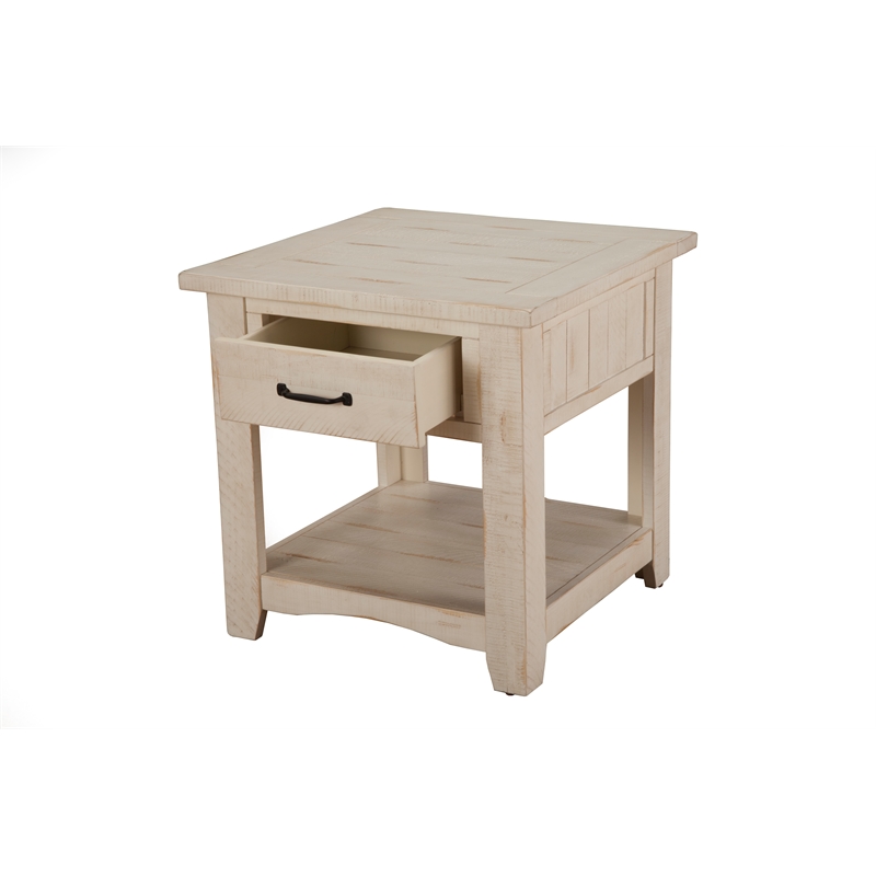 Martin Svensson Home Rustic Solid Wood 1 Drawer End Table Antique White