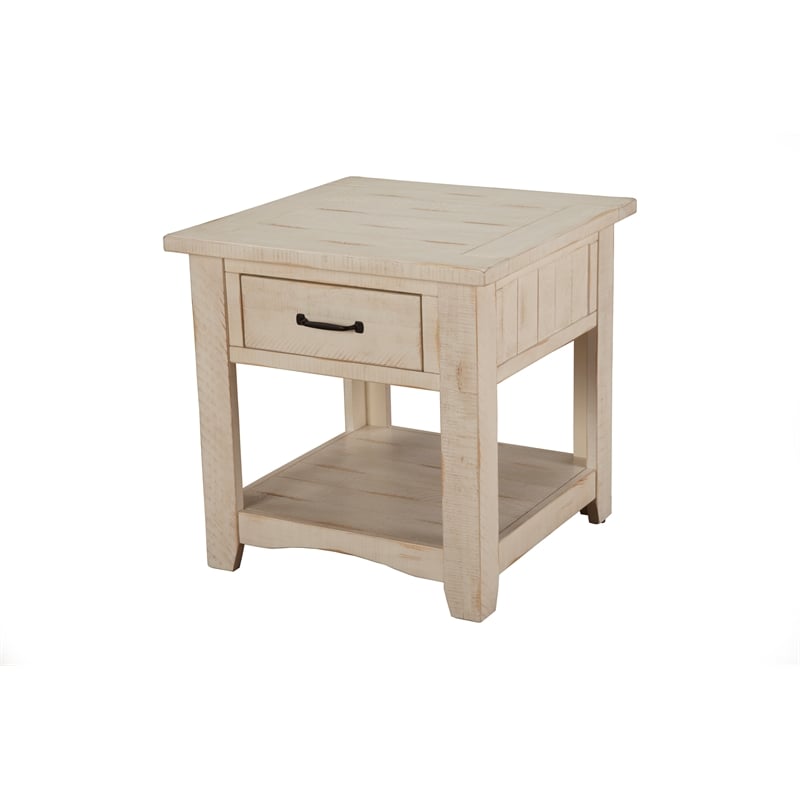 Martin Svensson Home Rustic Solid Wood 1 Drawer End Table Antique White