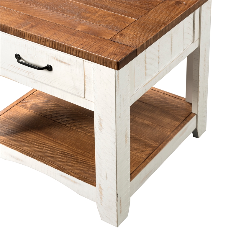 Martin Svensson Home Rustic Wood 1 Drawer End Table Antique White and Honey