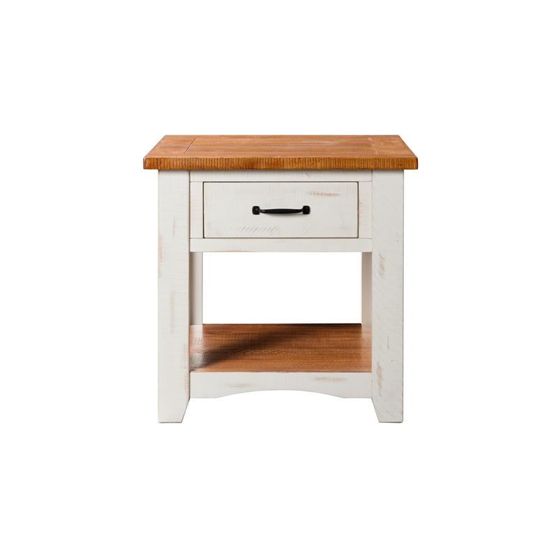 Martin Svensson Home Rustic Wood 1 Drawer End Table Antique White and Honey