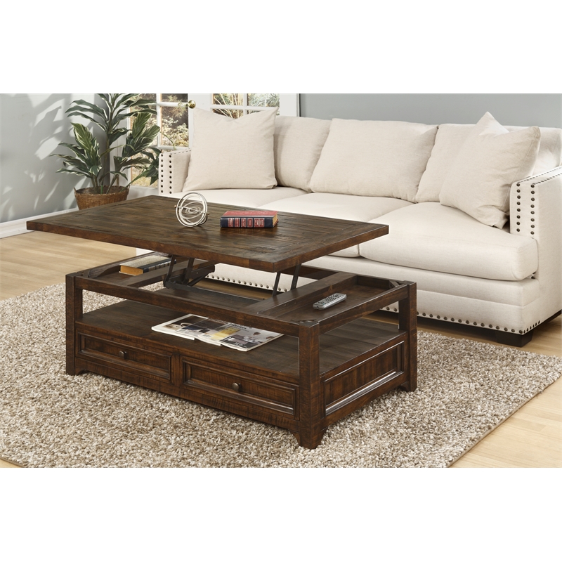 Martin Svensson Home Lisbon Solid Wood Two Drawer Lift-Top Coffee Table Brown