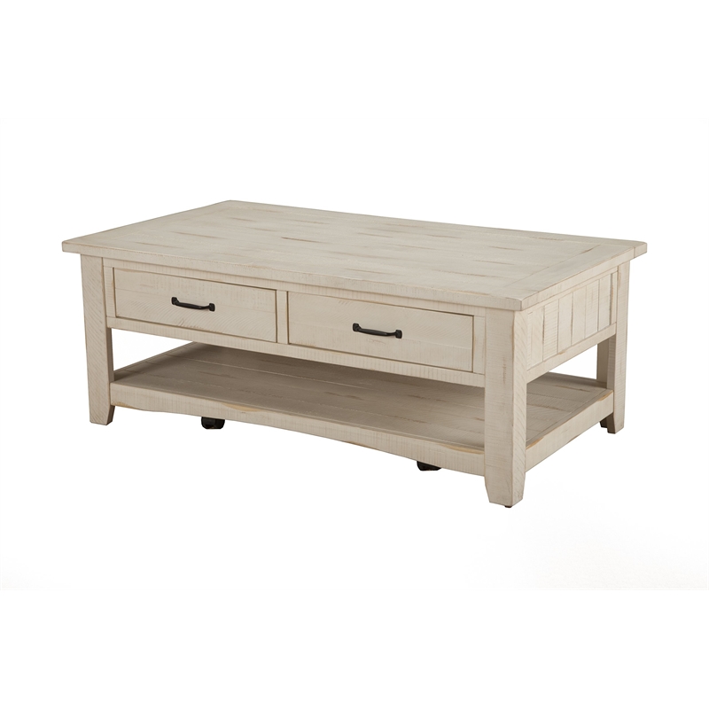 Martin Svensson Home Rustic Solid Wood 2 Drawer Coffee Table Antique White