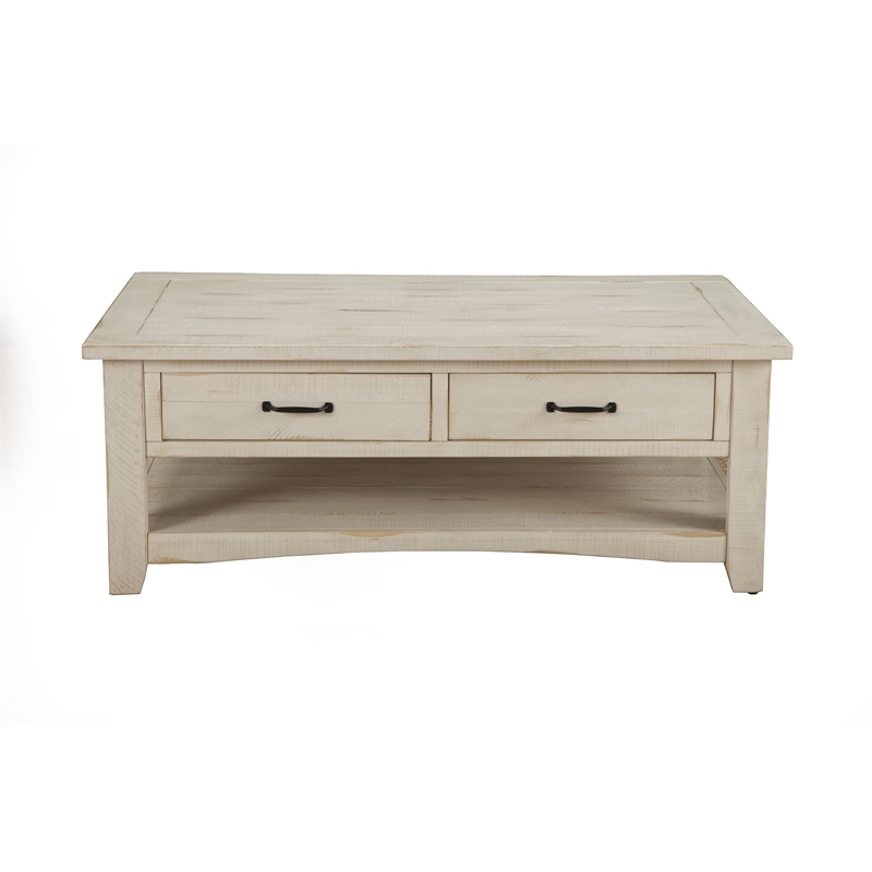 Martin Svensson Home Rustic Solid Wood 2 Drawer Coffee Table Antique White