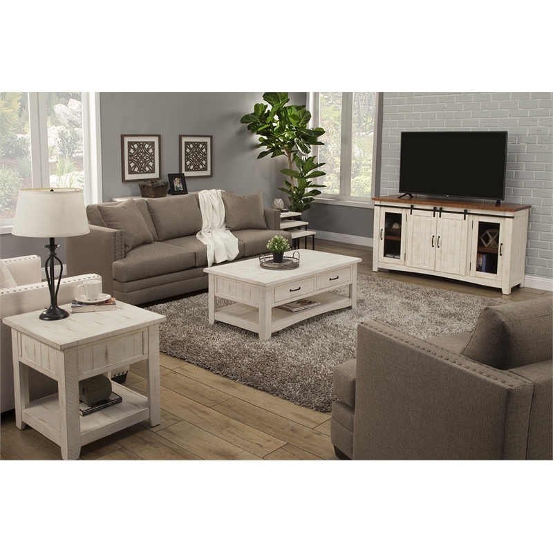 Martin Svensson Home Rustic Solid Wood 2 Drawer Coffee Table Antique White