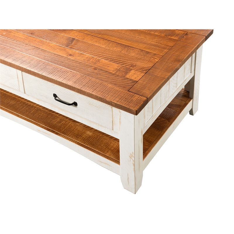 Martin Svensson Home Rustic Wood 2 Drawer Coffee Table Antique White and Honey