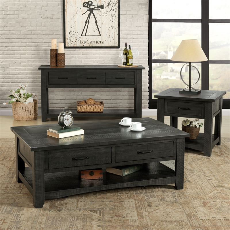 Martin Svensson Home Rustic Solid Wood 2 Drawer Coffee Table Gray