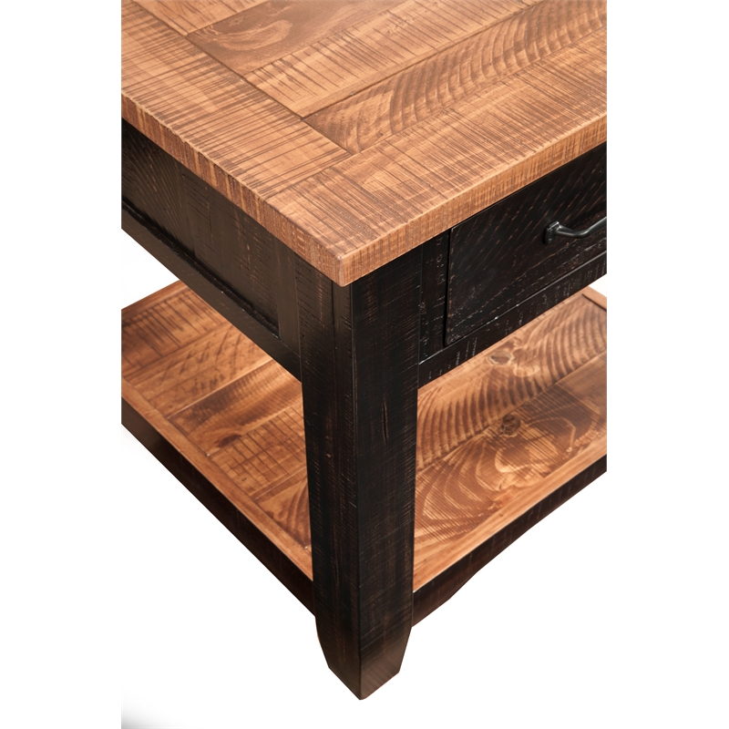 Martin Svensson Home Rustic Wood 1 Drawer End Table Antique Black and Honey