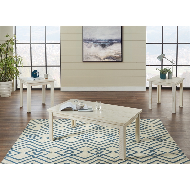 Martin Svensson Home Ventura Solid Wood White Coffee Table + 2 End Table Set