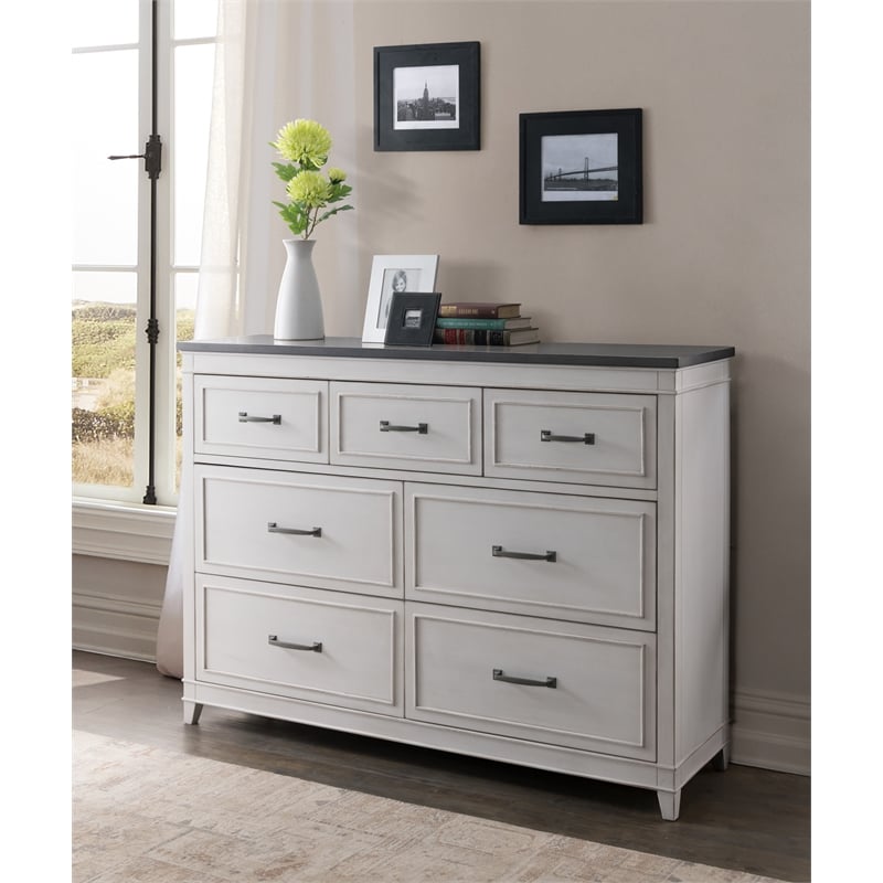Martin Svensson Home Del Mar 7 Drawer Dresser White with Gray Top