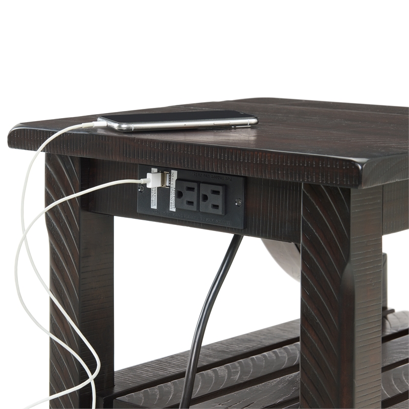 Martin Svensson Home Barn Door Chairside Table with Power Espresso Brown