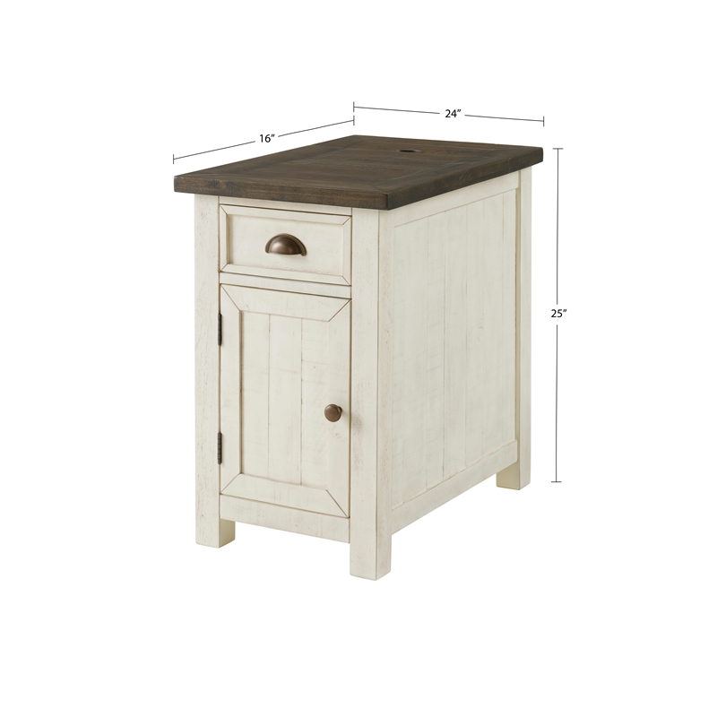 Martin Svensson Home Monterey End Table with USB Charging in Cream White/Brown