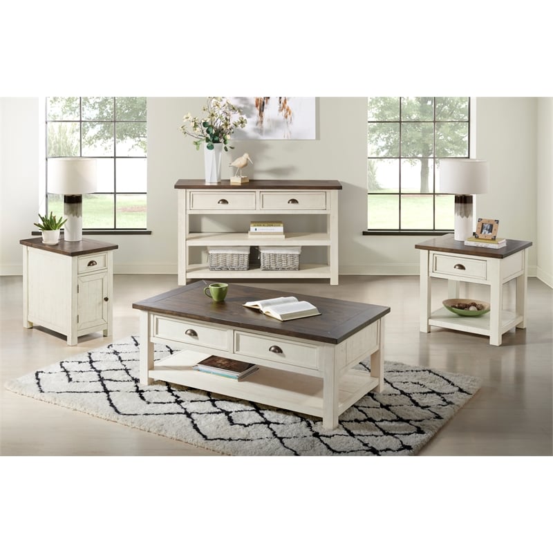 Martin Svensson Home Monterey End Table with USB Charging in Cream White/Brown