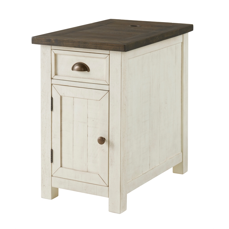 Martin Svensson Home Monterey End Table with USB Charging in Cream White/Brown