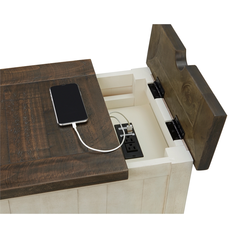 Martin Svensson Home Monterey End Table with USB Charging in Cream White/Brown
